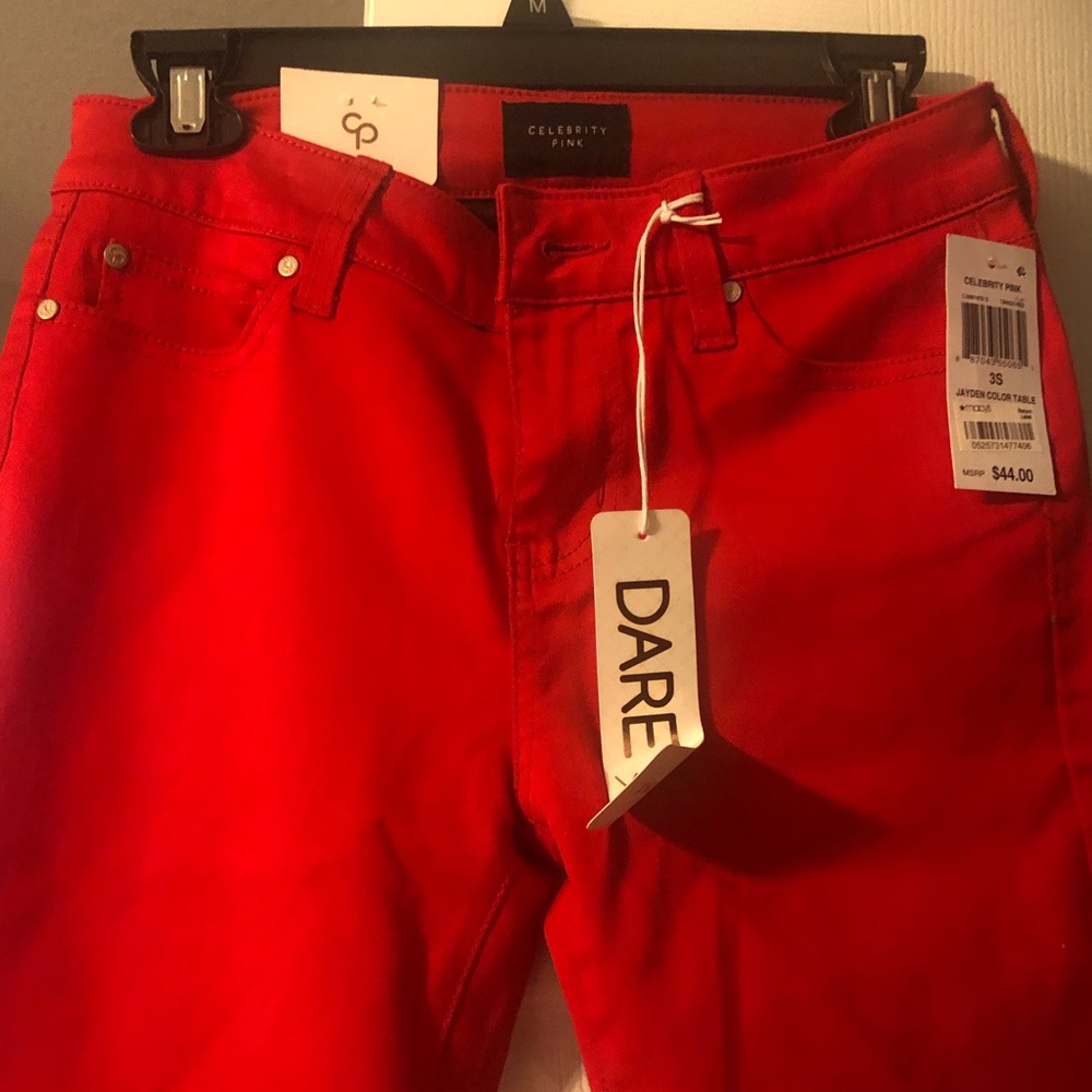 Red skinny jeans